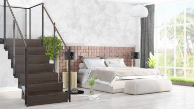 Modern parlak iç. 3D render