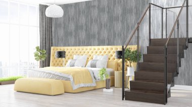 Modern parlak iç. 3D render