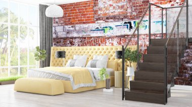 Modern parlak iç. 3D render