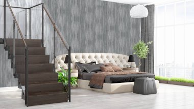 Modern parlak iç. 3D render