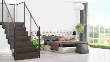 Modern parlak iç. 3D render