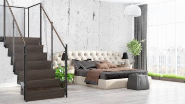 Modern parlak iç. 3D render