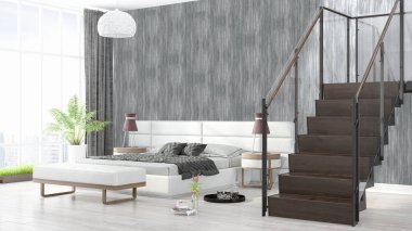 Modern parlak iç. 3D render