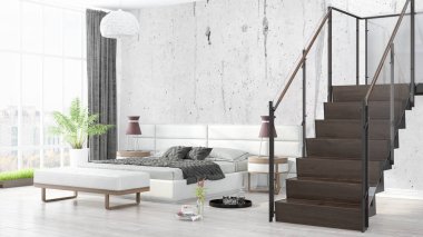 Modern parlak iç. 3D render