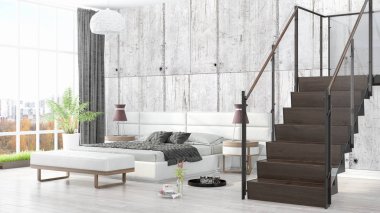 Modern parlak iç. 3D render