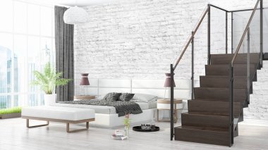 Modern parlak iç. 3D render