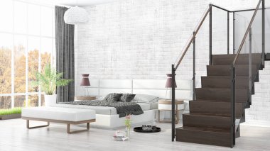 Modern parlak iç. 3D render