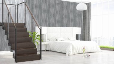 Modern parlak iç. 3D render