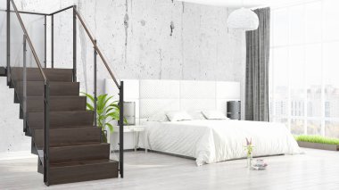 Modern parlak iç. 3D render