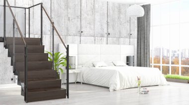 Modern parlak iç. 3D render