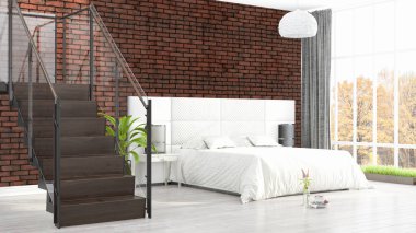 Modern parlak iç. 3D render