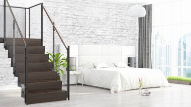 Modern parlak iç. 3D render