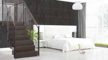 Modern parlak iç. 3D render