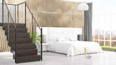 Modern parlak iç. 3D render