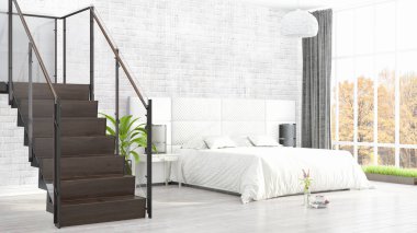 Modern parlak iç. 3D render