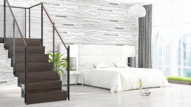 Modern parlak iç. 3D render