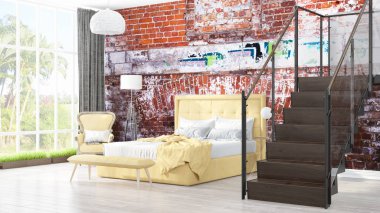 Modern parlak iç. 3D render