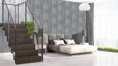 Modern parlak iç. 3D render