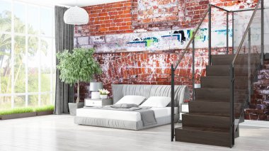 Modern parlak iç. 3D render