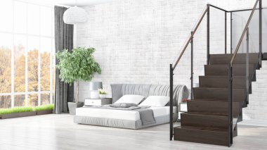 Modern parlak iç. 3D render