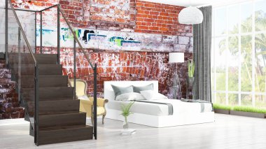 Modern parlak iç. 3D render