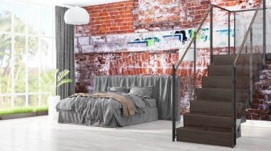 Modern parlak iç. 3D render