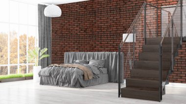 Modern parlak iç. 3D render