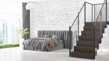 Modern parlak iç. 3D render