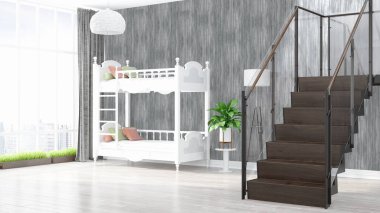 Modern parlak iç. 3D render