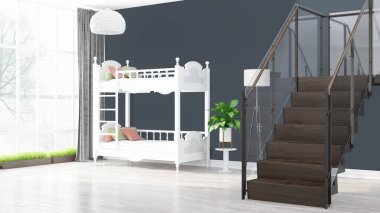 Modern parlak iç. 3D render