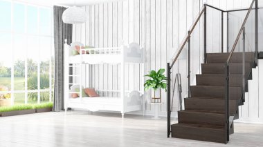 Modern parlak iç. 3D render