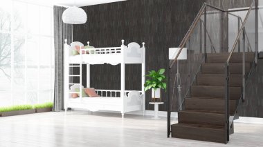 Modern parlak iç. 3D render