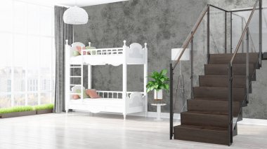 Modern parlak iç. 3D render