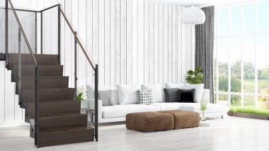 Modern parlak iç. 3D render