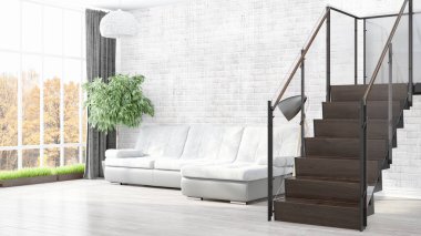 Modern parlak iç. 3D render