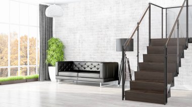 Modern parlak iç. 3D render
