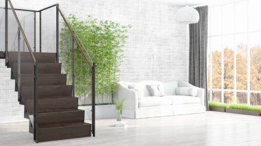 Modern parlak iç. 3D render