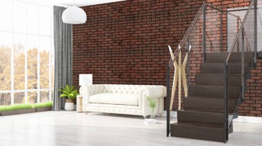 Modern parlak iç. 3D render