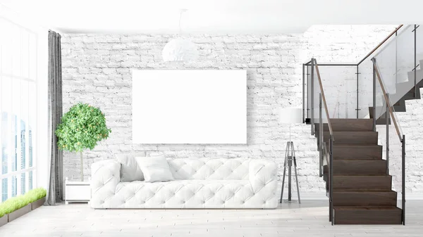 Boş çerçeve ile modern parlak iç. 3D render