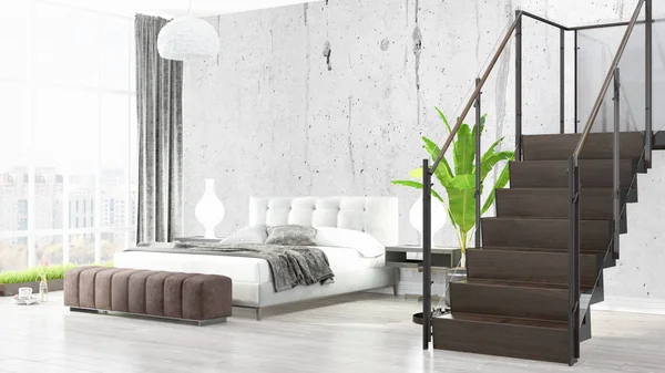 Modern parlak iç. 3D render