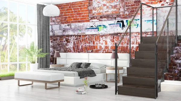 Moderne lichte interieur. 3D-rendering — Stockfoto