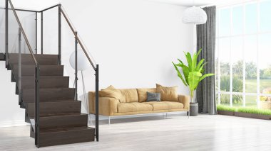 Modern parlak iç. 3D render