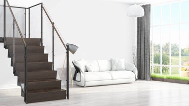 Modern parlak iç. 3D render