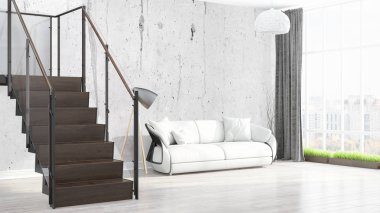 Modern parlak iç. 3D render