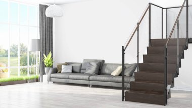 Modern parlak iç. 3D render