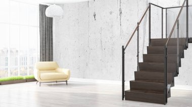 Modern parlak iç. 3D render