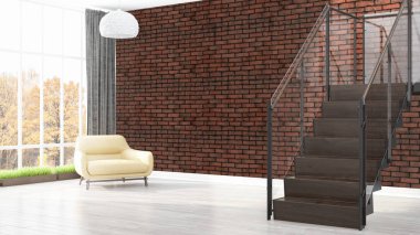 Modern parlak iç. 3D render