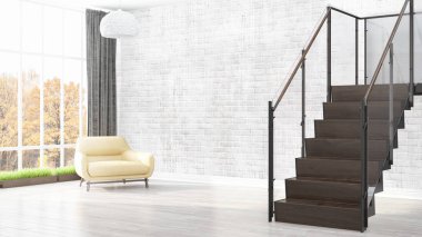 Modern parlak iç. 3D render