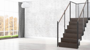 Modern parlak iç. 3D render