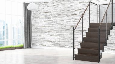 Modern parlak iç. 3D render